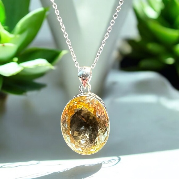 Large Chunky Citrine Sterling Silver Necklace - Picture 1 of 10